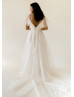 Flutter Sleeves Ivory Organza V Back Dreamy Wedding Dress